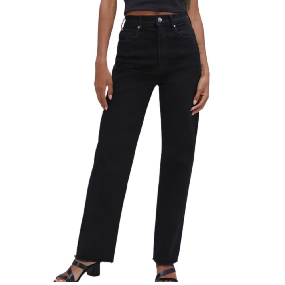 NWOT Everlane The Way High Coal Black Raw Hem Straight Leg Jeans Size 29